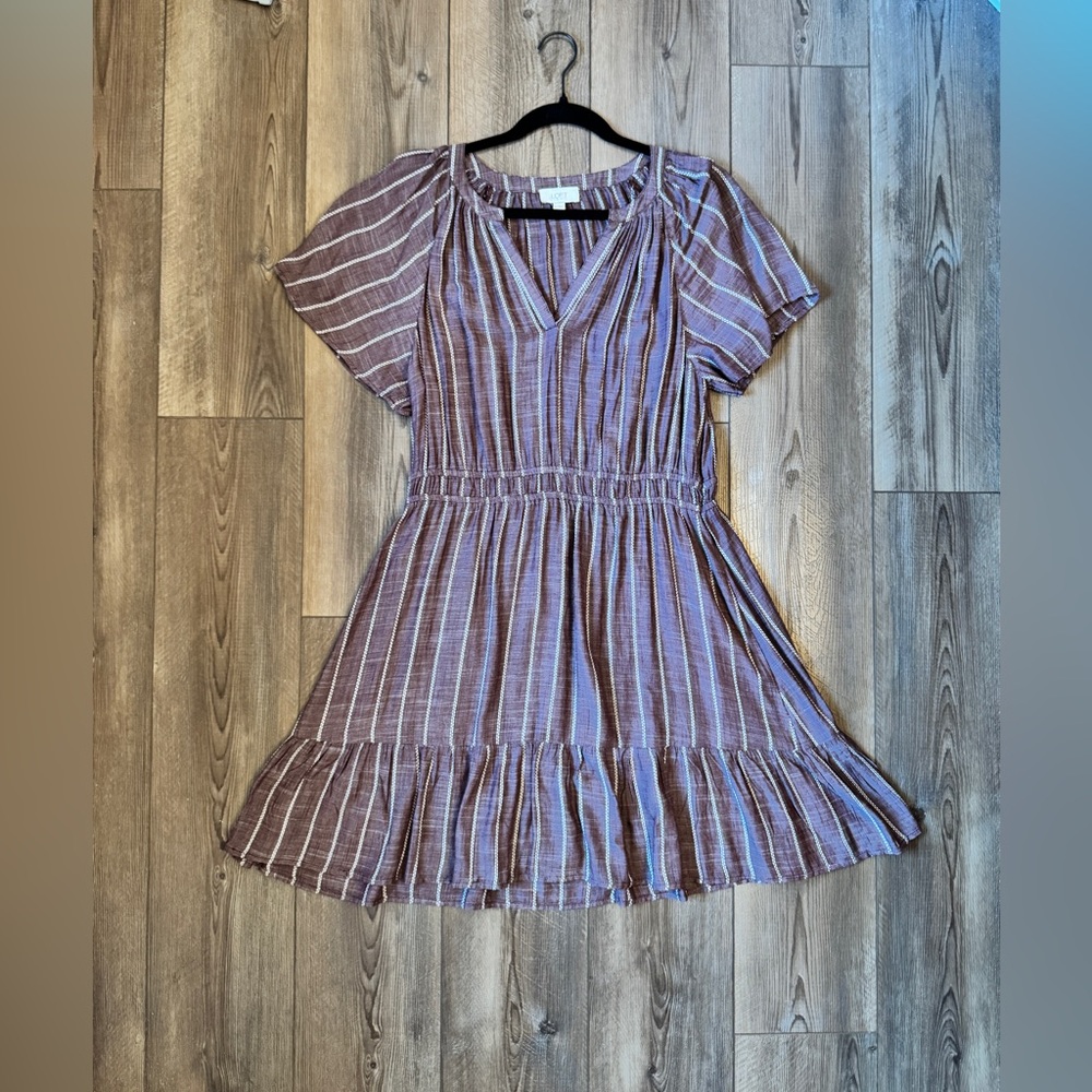 Striped Brownish Dress with Ruffle Hem
